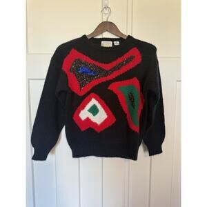 Vintage JR Bentley Sweater Women's 80s Geometric Medium Retro